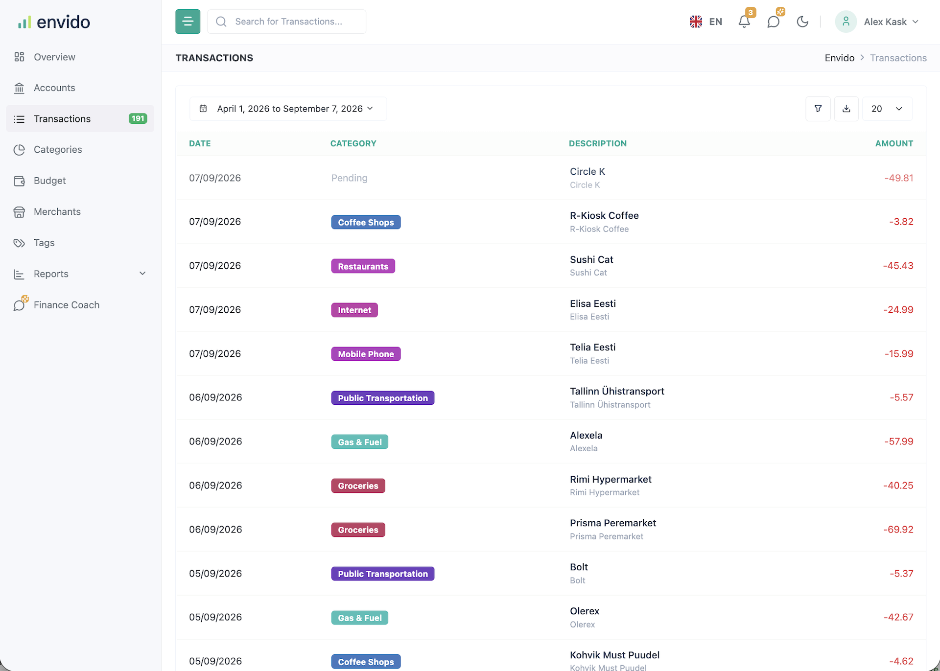 All your transactions in one place